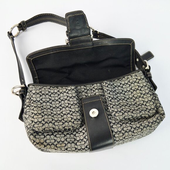 COACH 1463 SOHO Shoulder Bag Hand Bag Canvas Leather Signature Black HOBO Y2K - Picture 10 of 14